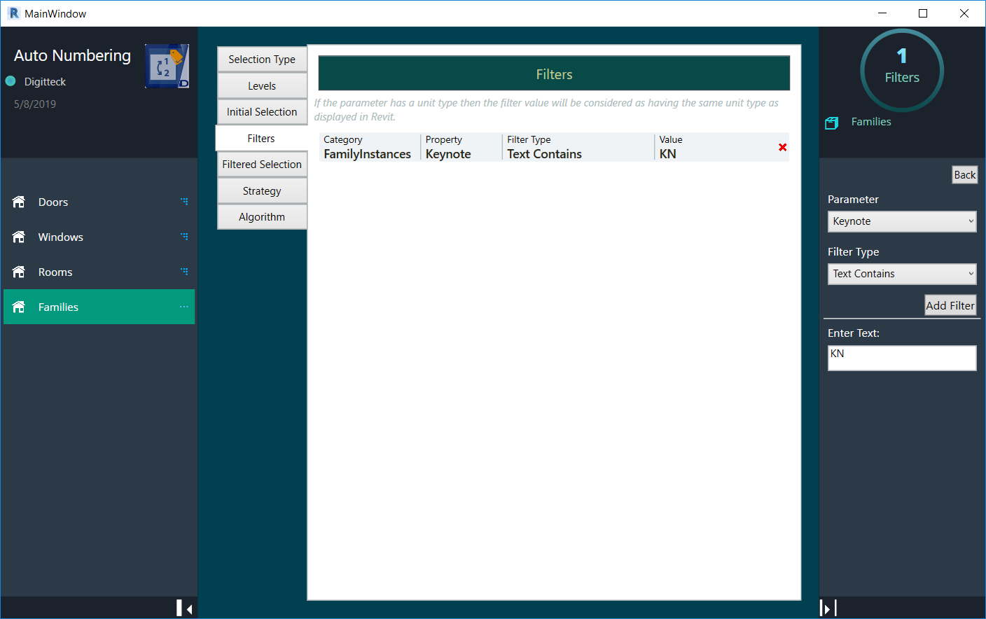 Filters panel