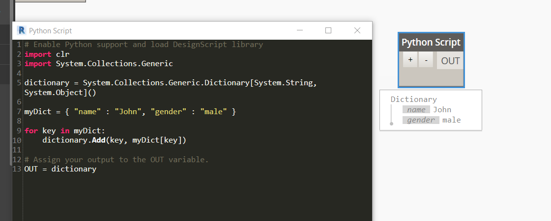 Dynamo Python — Dictionaries from Python to Graph